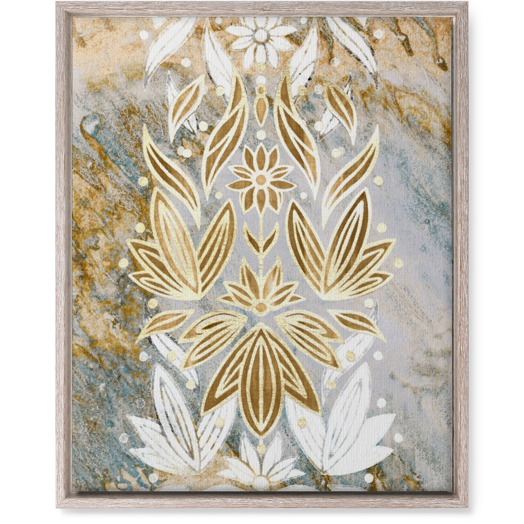 Floral Art Deco Marble Wall Art, Rustic, Single piece, Canvas, 16x20, Yellow, Pebble