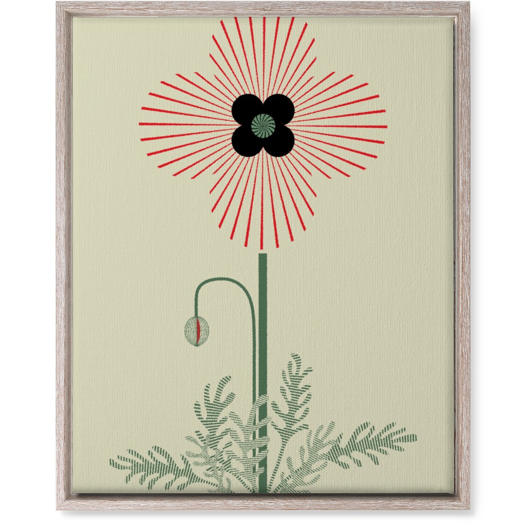 Abstract Poppy Flower - Red on Beige Wall Art, Rustic, Single piece, Canvas, 16x20, Red, Red
