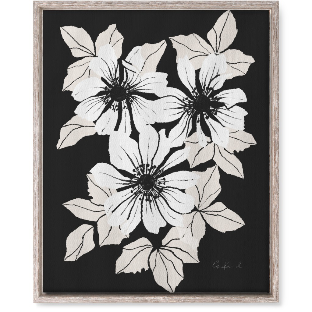 Botanical Big Anemones Wall Art, Rustic, Single piece, Canvas, 16x20, Gray, Charcoal