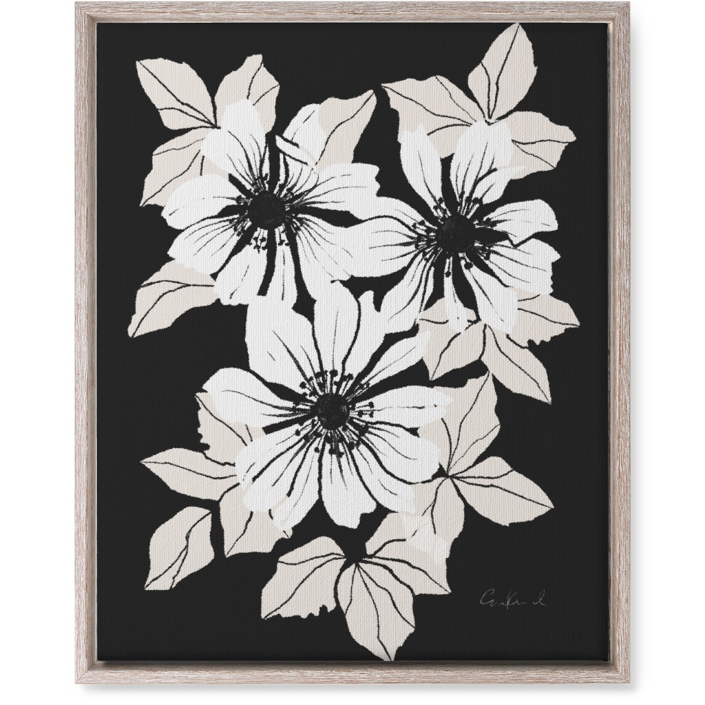 Botanical Big Anemones Wall Art, Rustic, Single piece, Canvas, 16x20, Gray