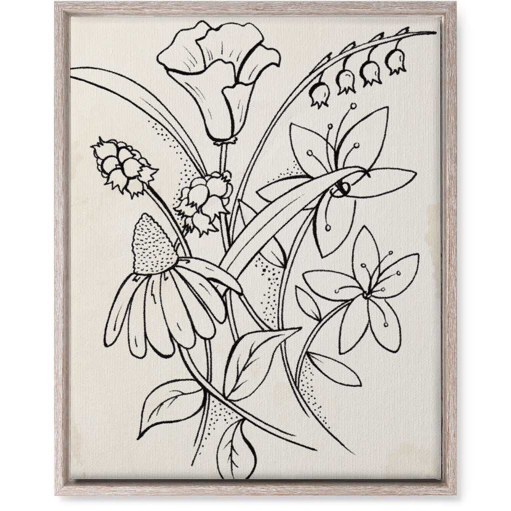 Vintage Wildflower Sketch - Beige and Black Wall Art, Rustic, Single piece, Canvas, 16x20, Beige