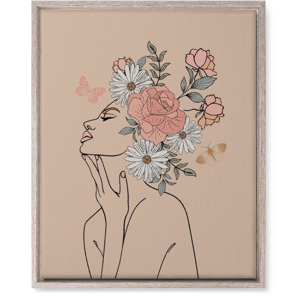 Feminine Line Art Botanical Sketch - Neutral Wall Art, Rustic, Single piece, Canvas, 16x20, Beige