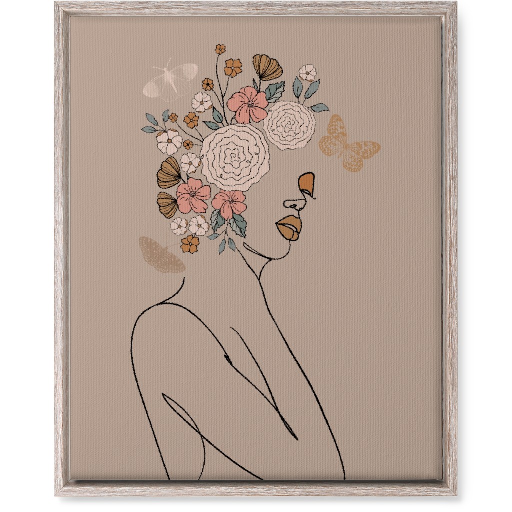 Botanical Feminine Sketch - Neutral Wall Art, Rustic, Single piece, Canvas, 16x20, Beige