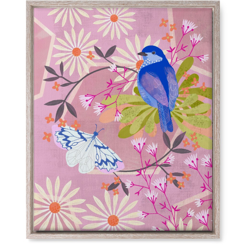 Birds and Butterfly - Pink Wall Art, Rustic, Single piece, Canvas, 16x20, Pink