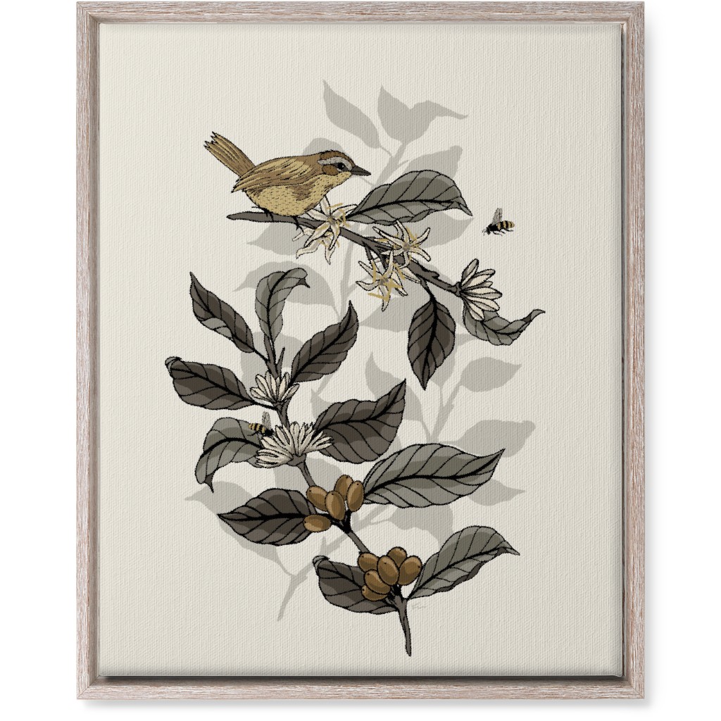 Bee, Bird and Coffee Plant - Neutral Wall Art, Rustic, Single piece, Canvas, 16x20, Beige, Pearl