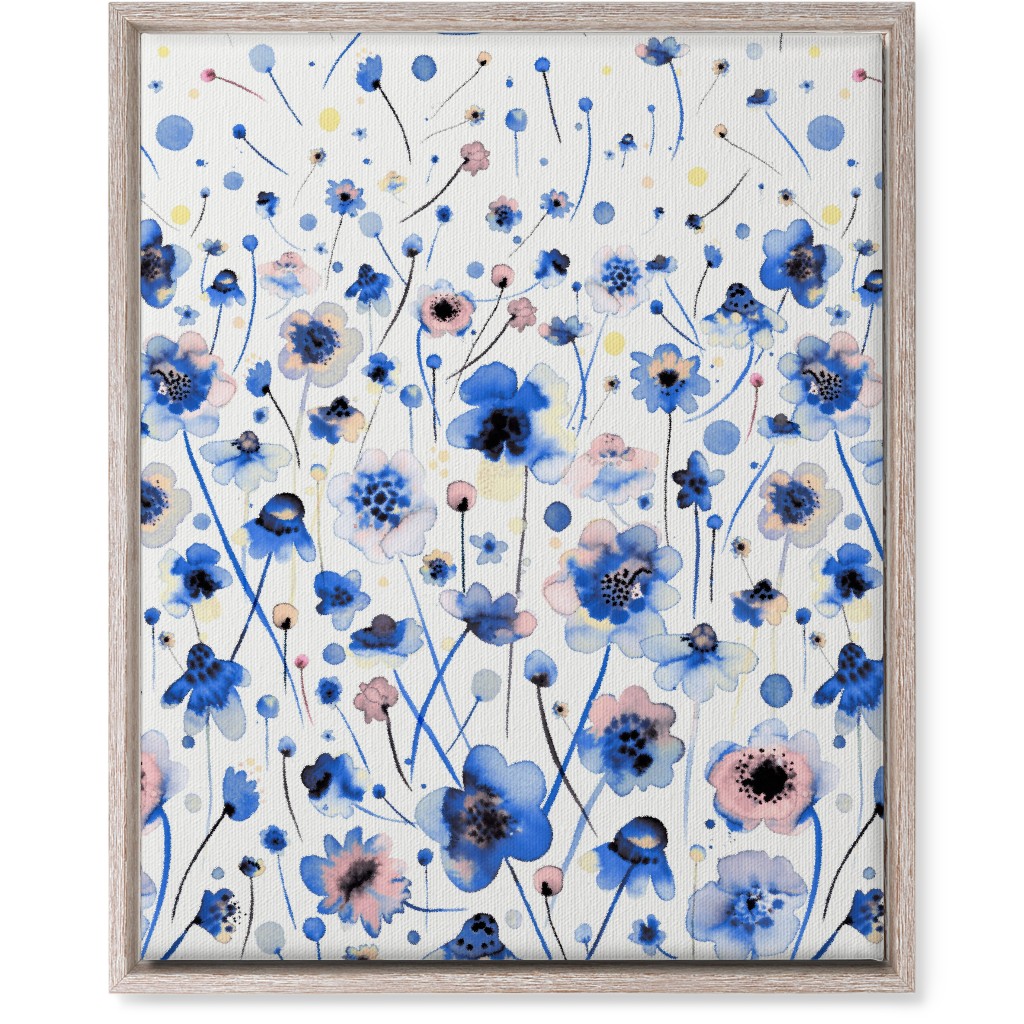 Gradation of Flowers - Blue Wall Art, Rustic, Single piece, Canvas, 16x20, Blue