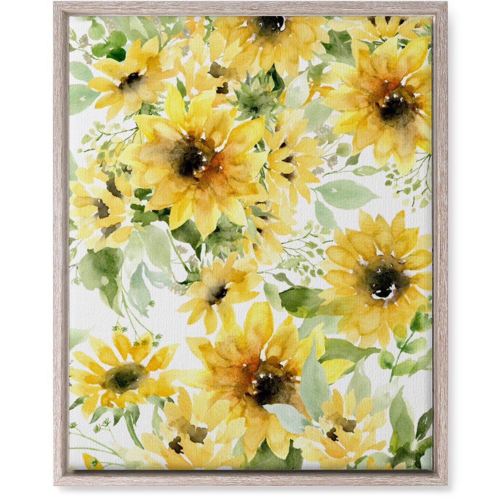 Field of Sunflowers Watercolor - Yellow Wall Art, Rustic, Single piece, Canvas, 16x20, Yellow