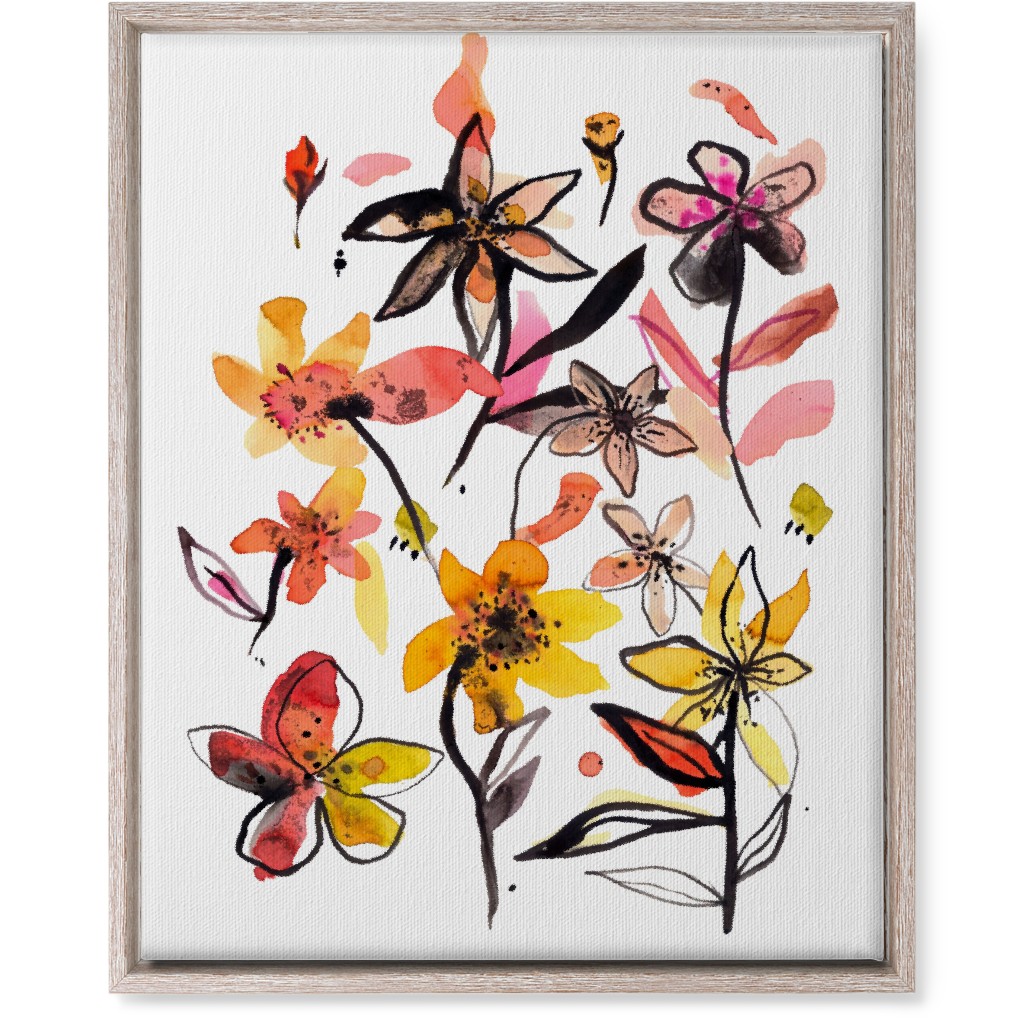Ink Summer Floral - Pink and Yellow Wall Art, Rustic, Single piece, Canvas, 16x20, Pink