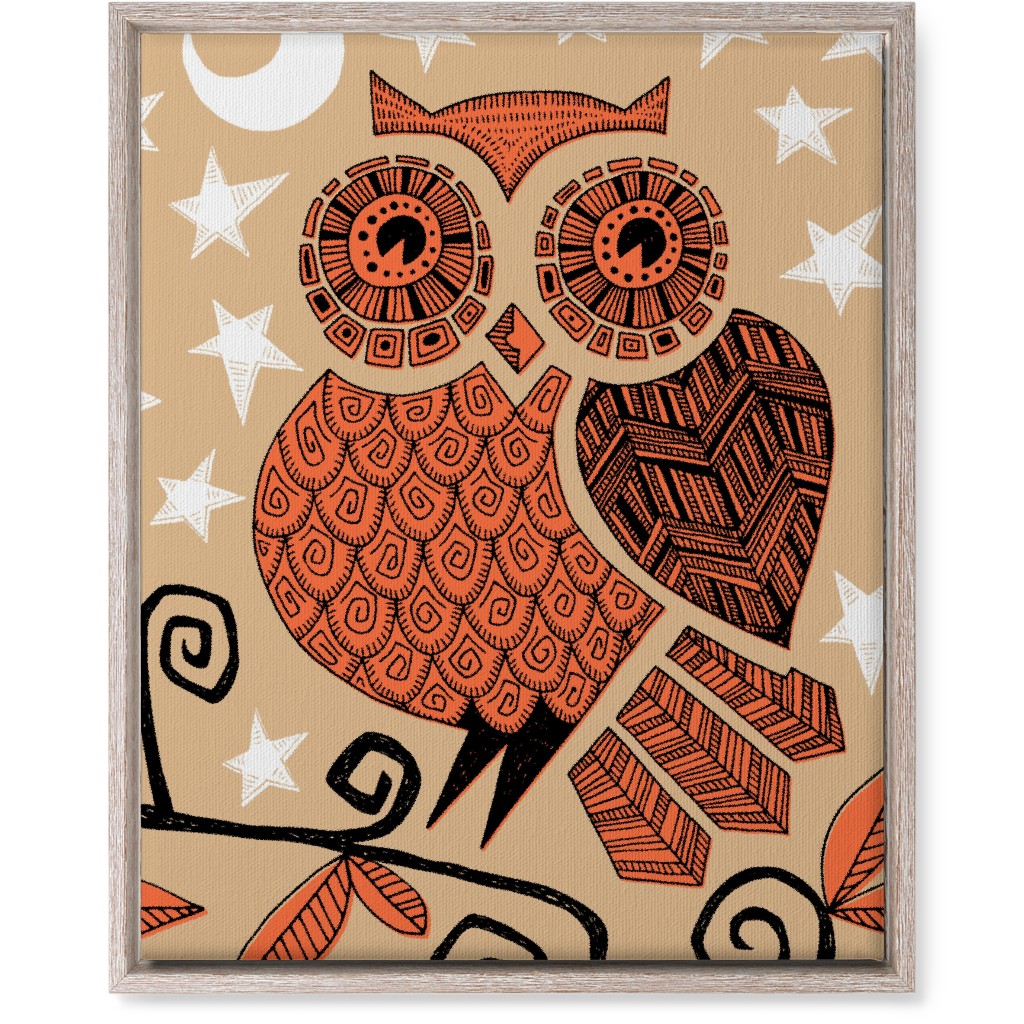 Owl Under the Moon - Orange & Brown Wall Art, Rustic, Single piece, Canvas, 16x20, Orange