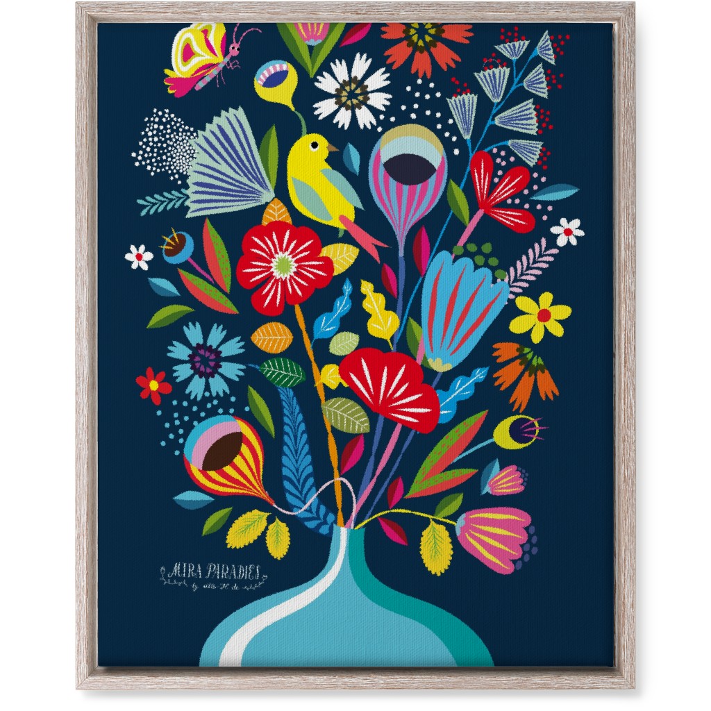 Folk Art Bouquet - Multi on Navy Wall Art, Rustic, Single piece, Canvas, 16x20, Multicolor