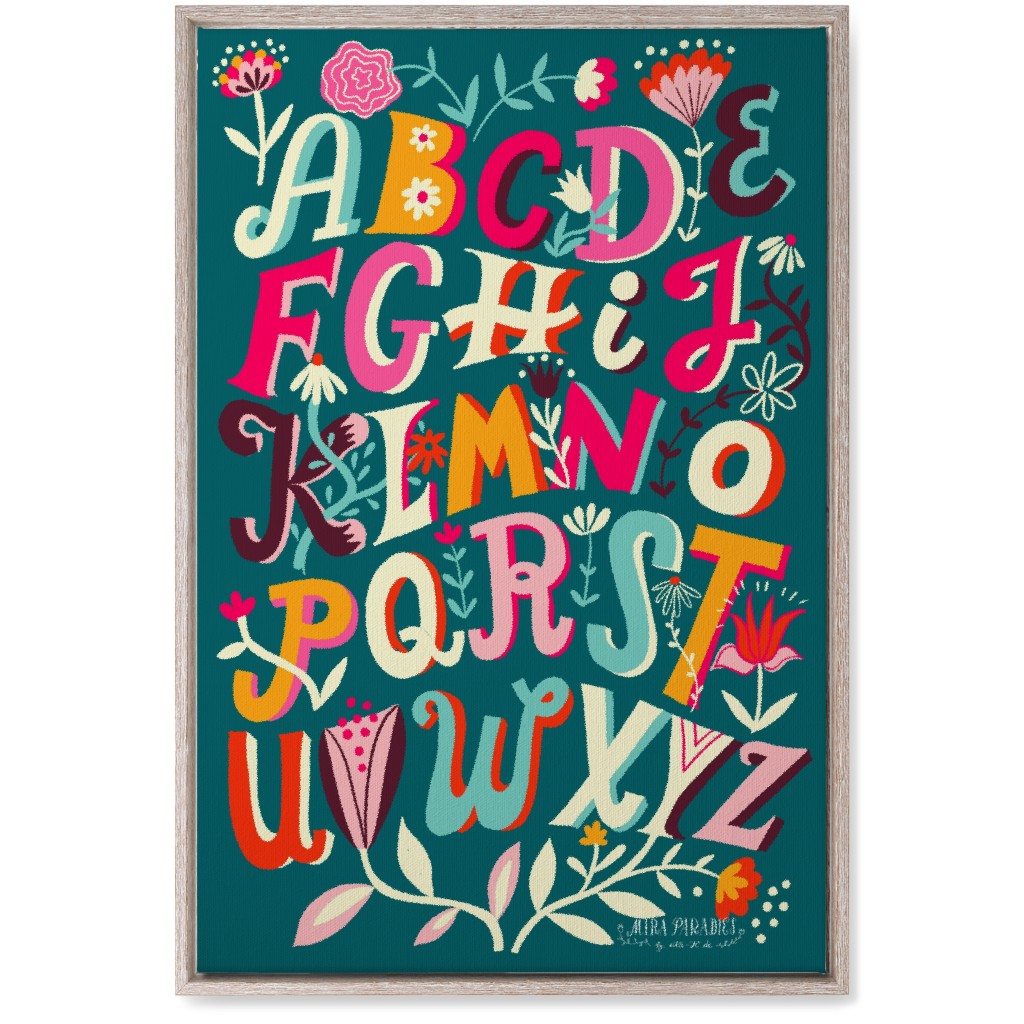 Flowering Alphabet - Teal Wall Art, Rustic, Single piece, Canvas, 20x30, Multicolor