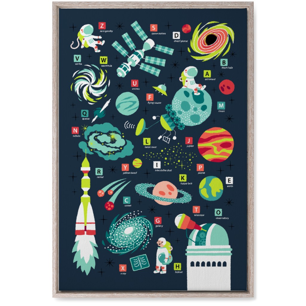 Space Travel Abcs Wall Art, Rustic, Single piece, Canvas, 20x30, Blue, True Blue