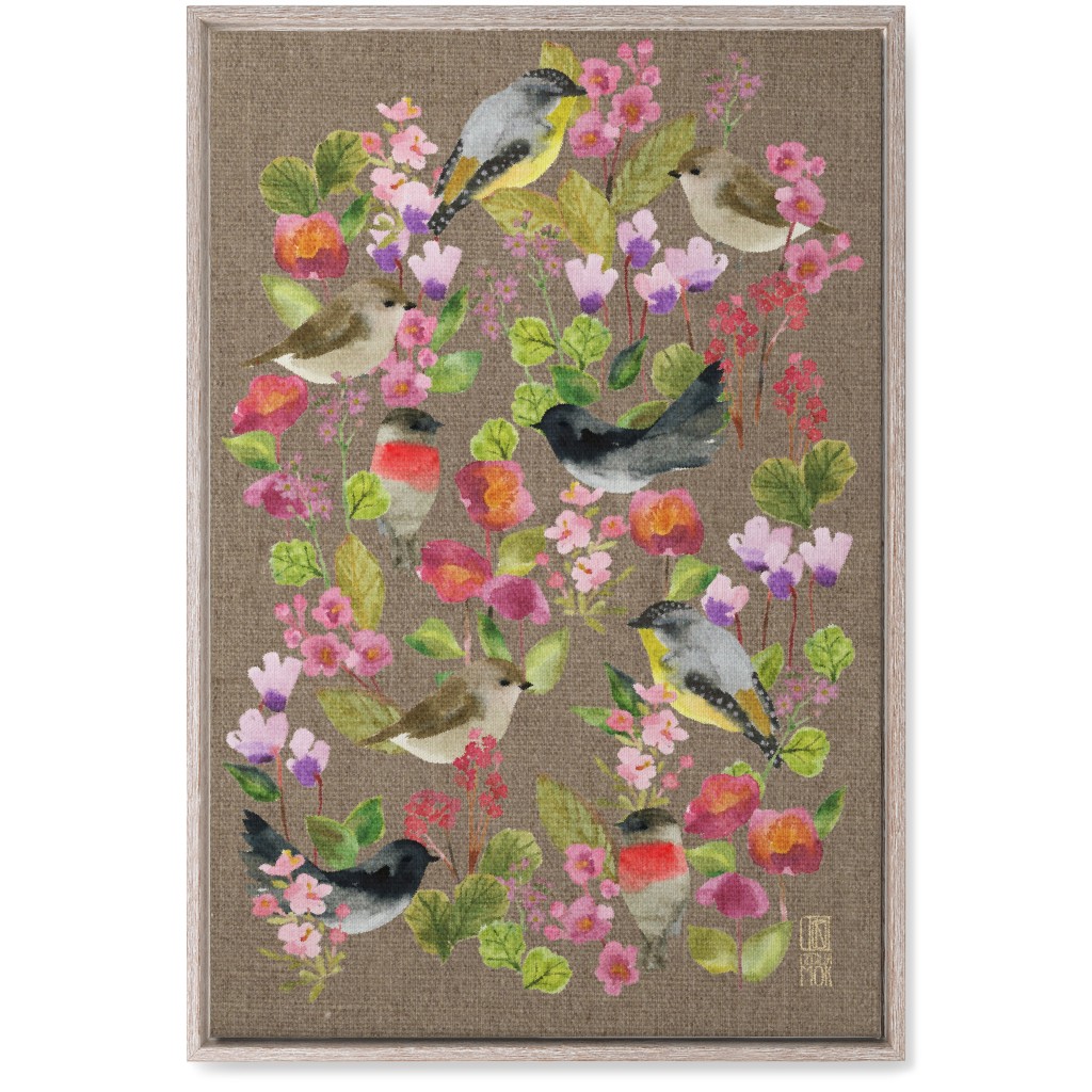 Winter Birds in the Garden Wall Art, Rustic, Single piece, Canvas, 20x30, Multicolor, Warm Gray