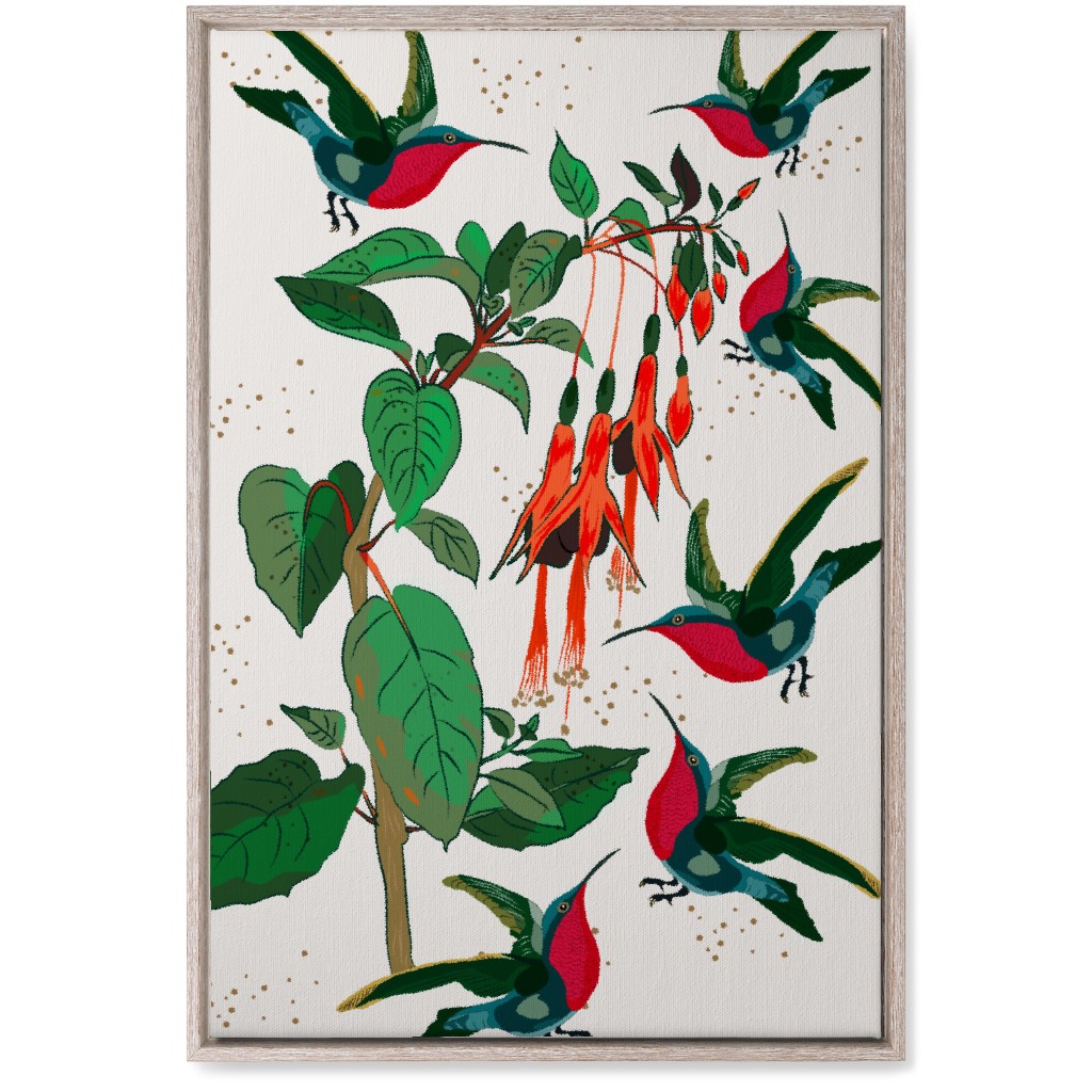 Hummingbirds - Multi on White Wall Art, Rustic, Single piece, Canvas, 20x30, Multicolor