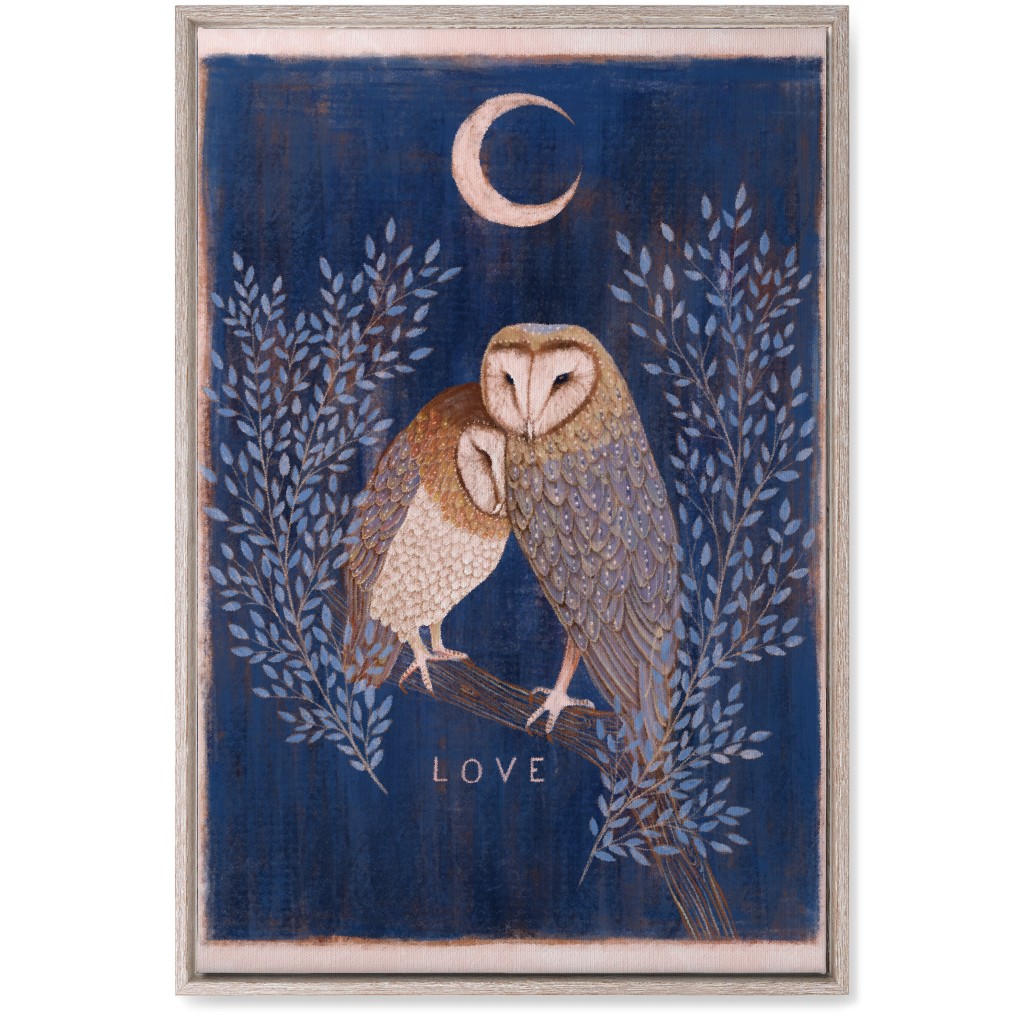 Pair of Barn Owls At Night Wall Art, Rustic, Single piece, Canvas, 20x30, Blue