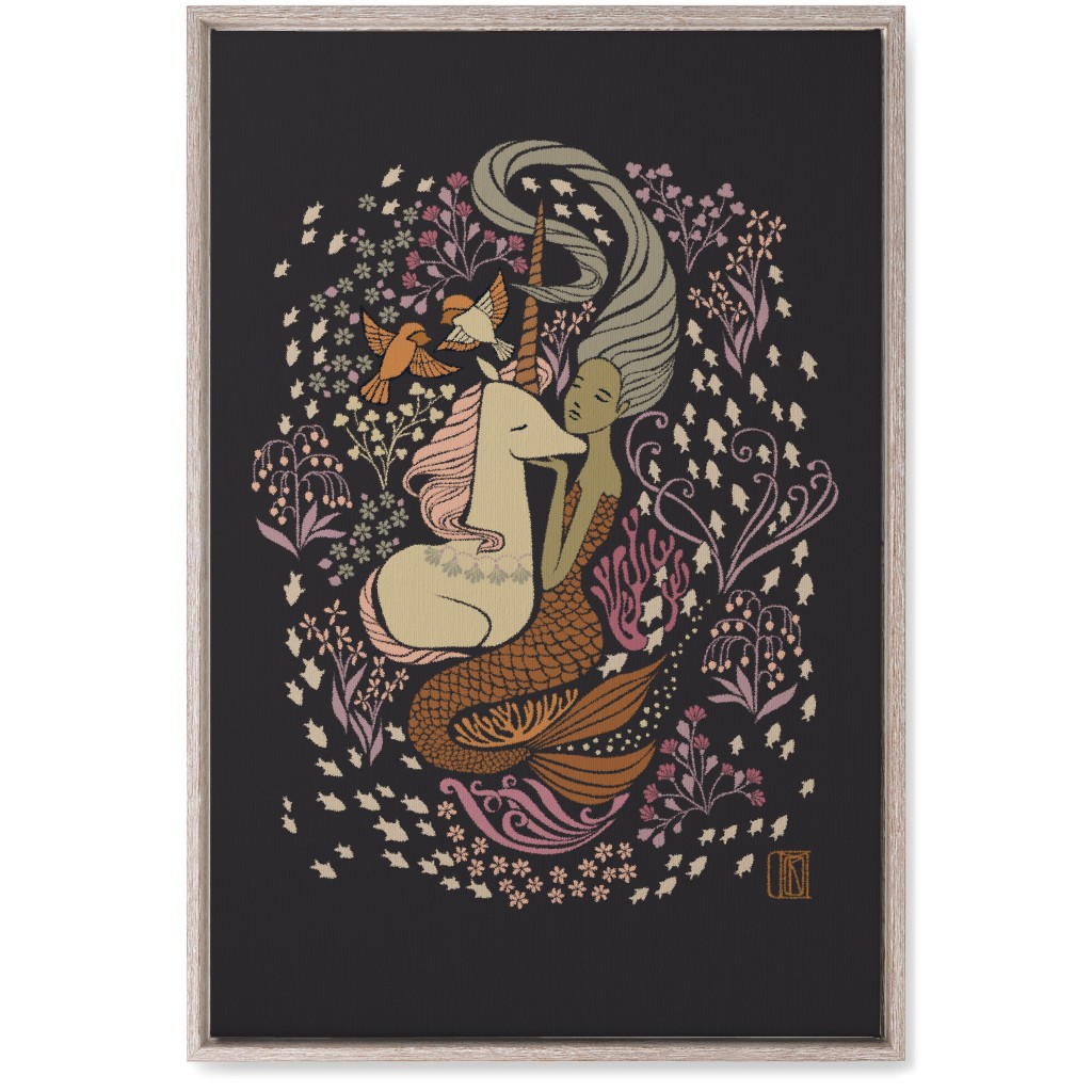 the Mermaid and the Unicorn Wall Art, Rustic, Single piece, Canvas, 20x30, Multicolor