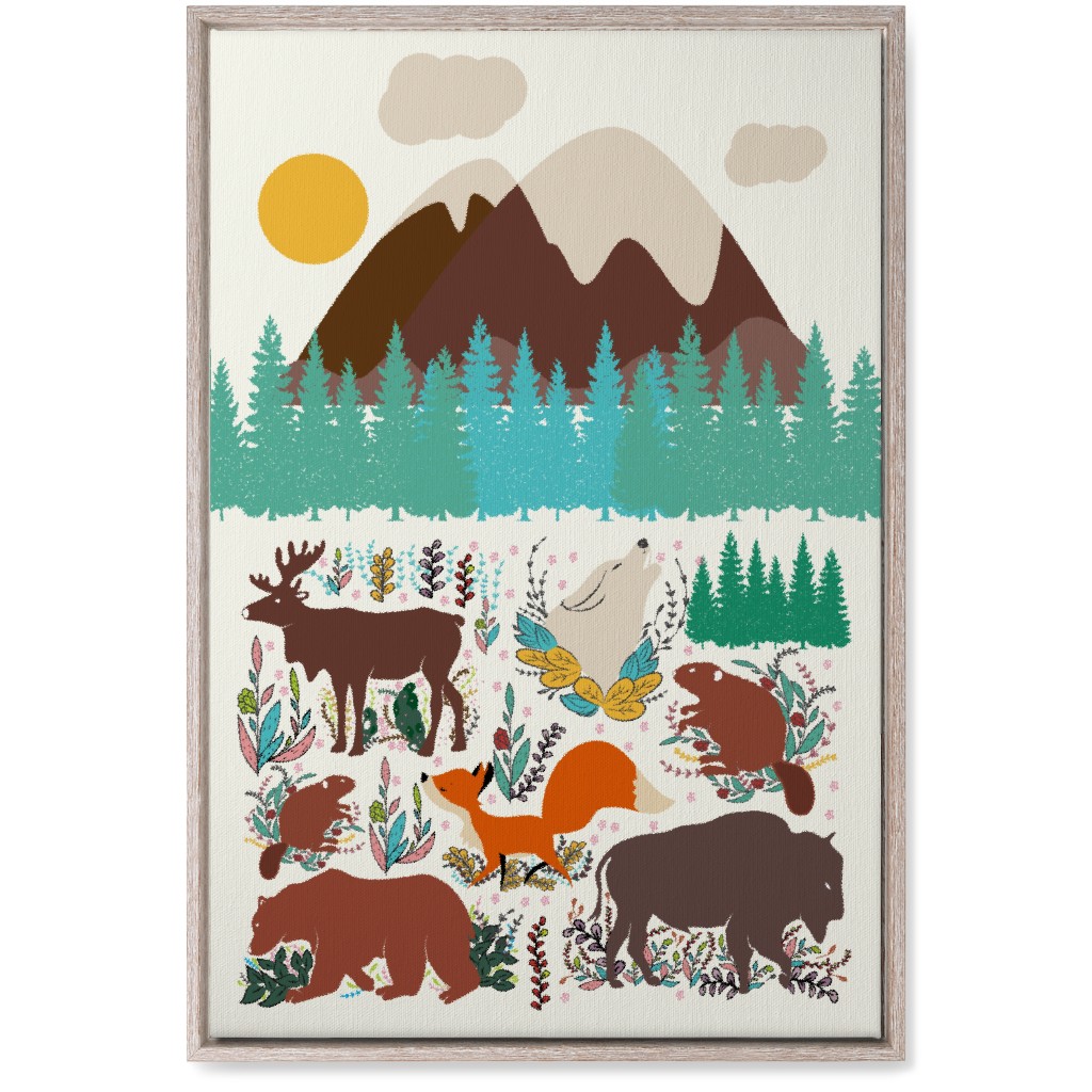 Wildlife Mountain Illustration Wall Art, Rustic, Single piece, Canvas, 20x30, Multicolor