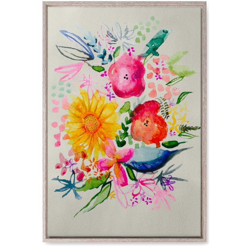 Summer Watercolor Floral Painting - Bright Wall Art, Rustic, Single piece, Canvas, 20x30, Multicolor