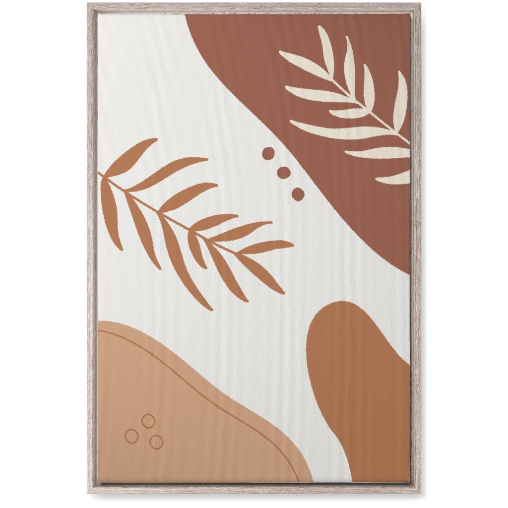 Fern Leaves and Abstract Shapes - Earth Tones Wall Art, Rustic, Single piece, Canvas, 20x30, Orange, Orange