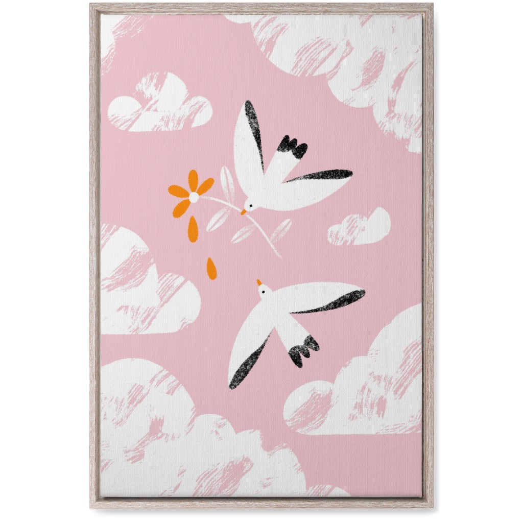 Two Birds in the Pink Sky Wall Art, Rustic, Single piece, Canvas, 20x30, Pink