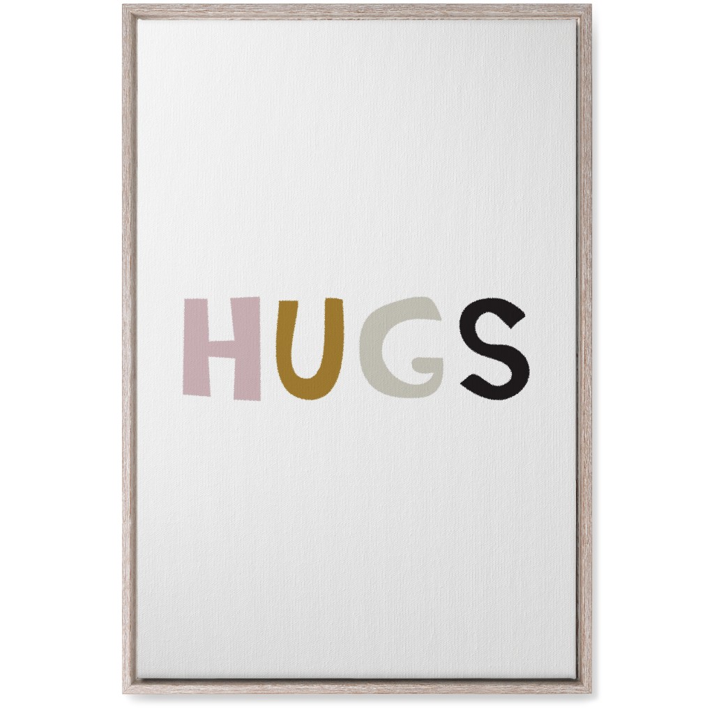 Hugs Typography - Neutral With Pink Wall Art, Rustic, Single piece, Canvas, 20x30, Multicolor