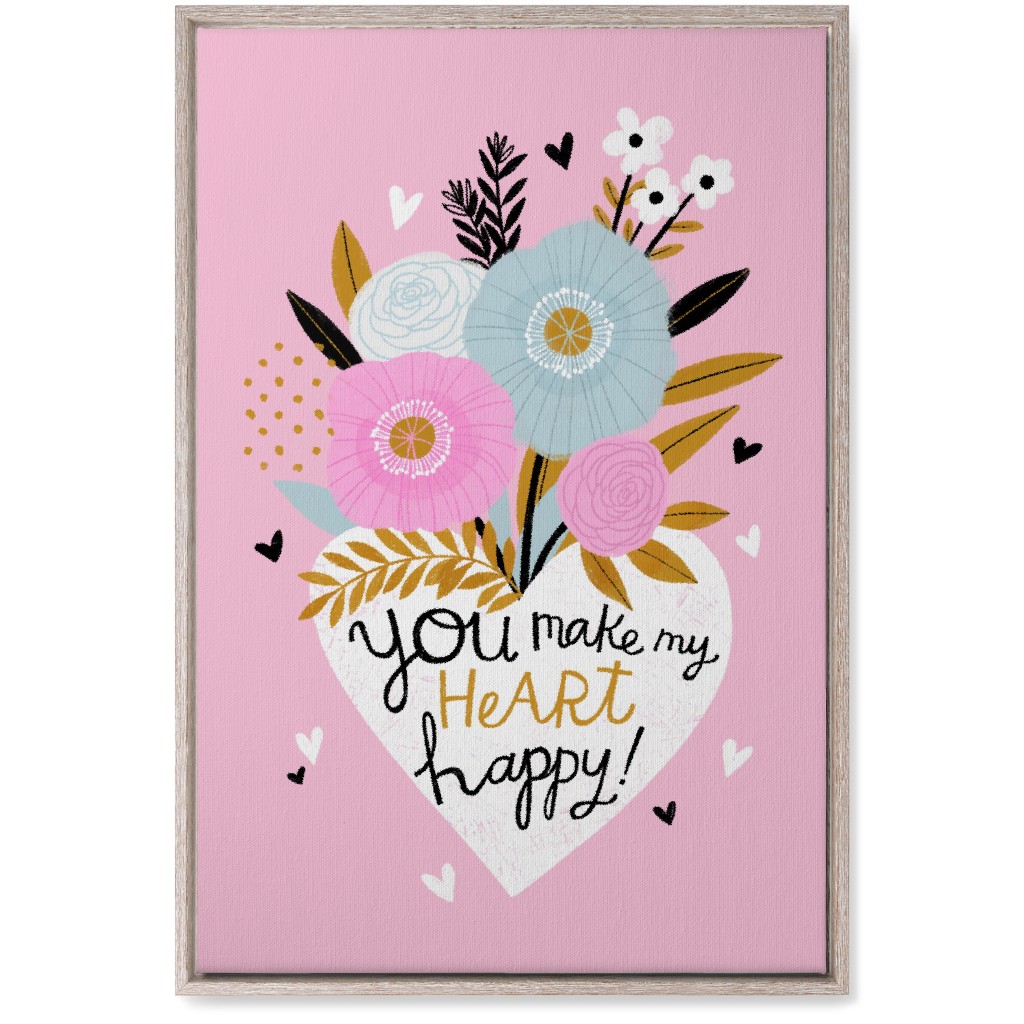 You Make My Heart Happy - Pink Wall Art, Rustic, Single piece, Canvas, 20x30, Pink, Bright Pink