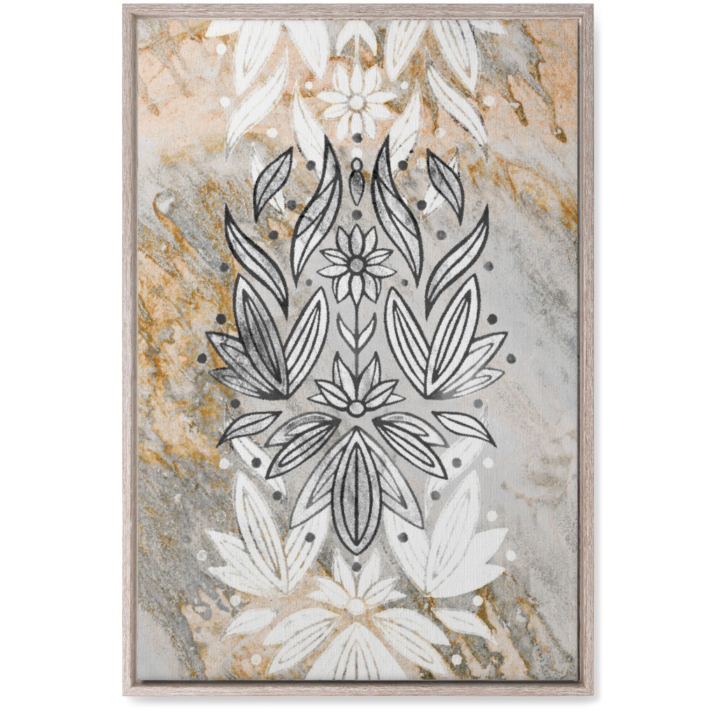 Floral Art Deco Marble Wall Art, Rustic, Single piece, Canvas, 20x30, Gray