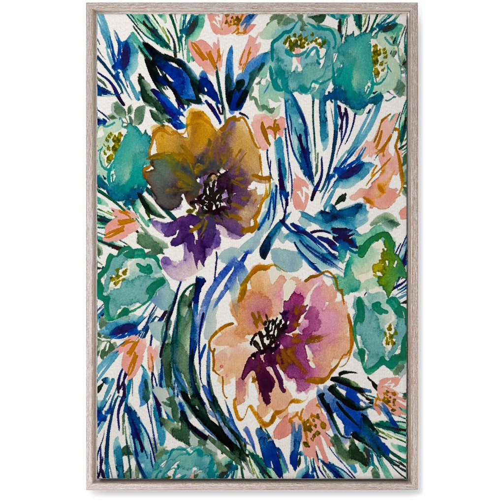 Purple and Blue Florals - Multi Wall Art, Rustic, Single piece, Canvas, 20x30, Multicolor