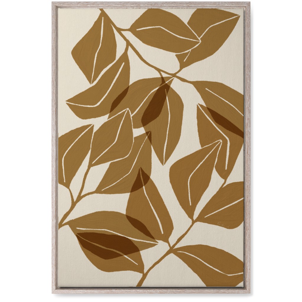 Botanical Ficus Leaves Wall Art, Rustic, Single piece, Canvas, 20x30, Brown, Golden