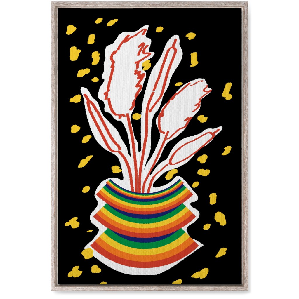 Retro Rainbow Abstract Floral in Vase - Multi on Black Wall Art, Rustic, Single piece, Canvas, 20x30, Multicolor
