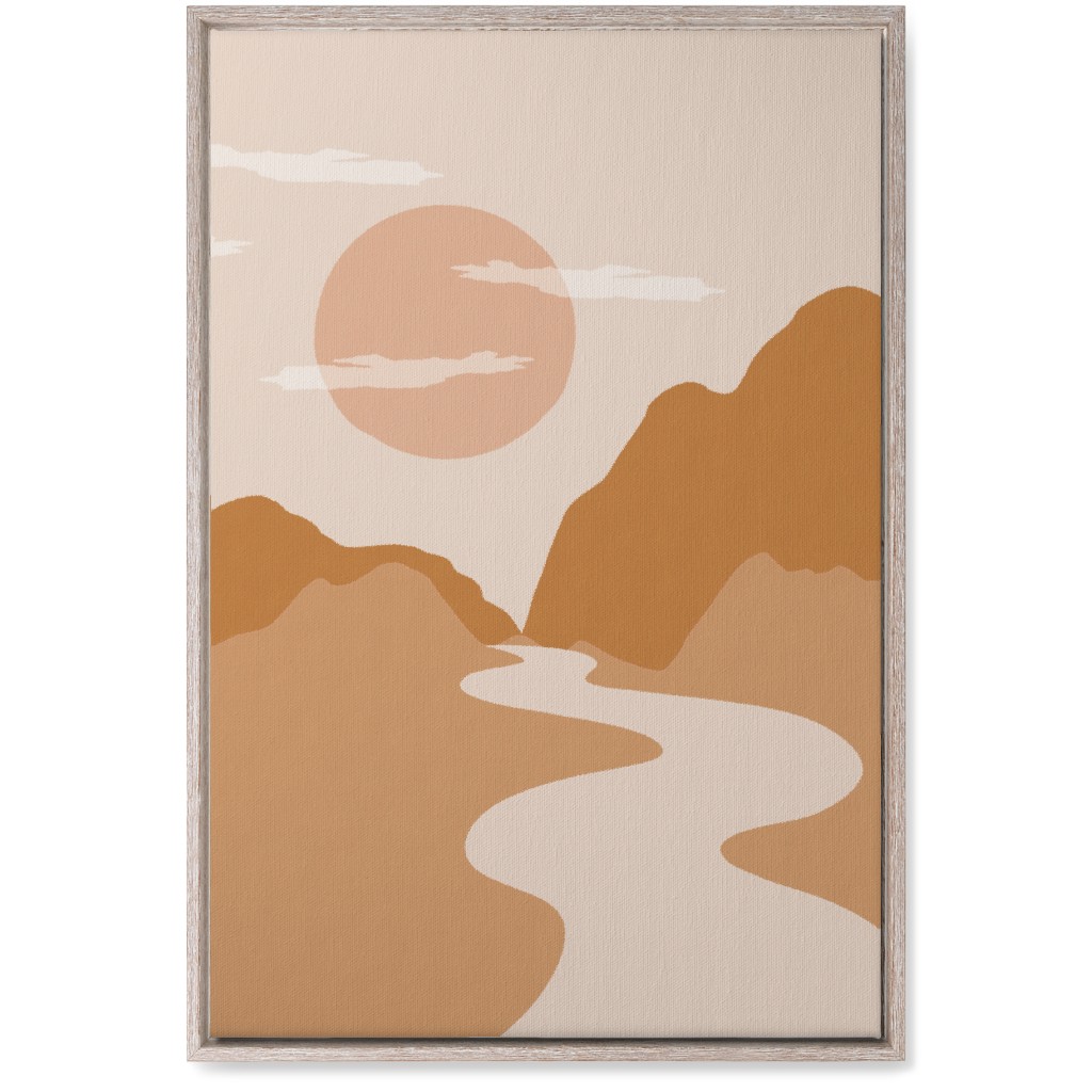 Abstract Mountain River Landscape - Neutral Wall Art, Rustic, Single piece, Canvas, 20x30, Orange, Orange