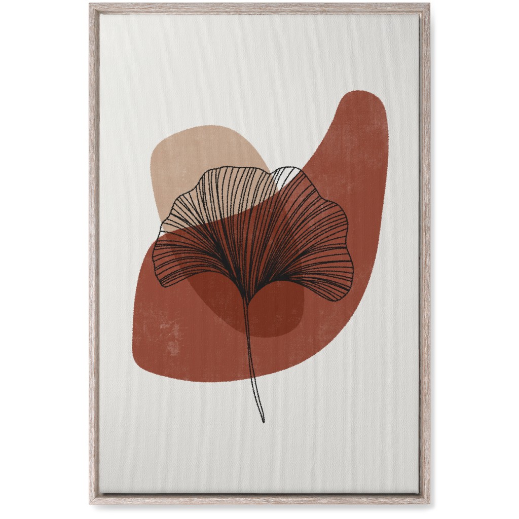 Abstract Ginko - Terracotta and Ivory Wall Art, Rustic, Single piece, Canvas, 20x30, Brown, Brown