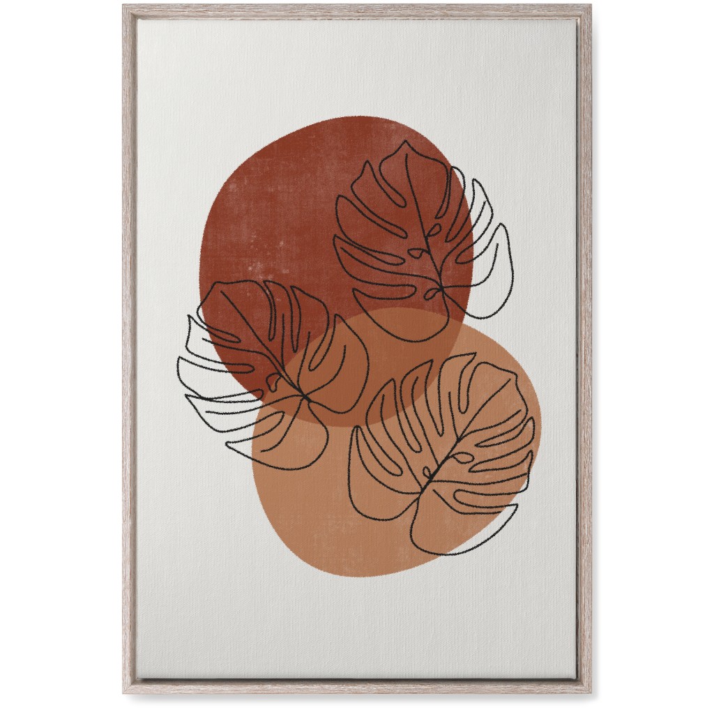 Abstract Monstera Leaves - Terracotta and Ivory Wall Art, Rustic, Single piece, Canvas, 20x30, Brown, Brown