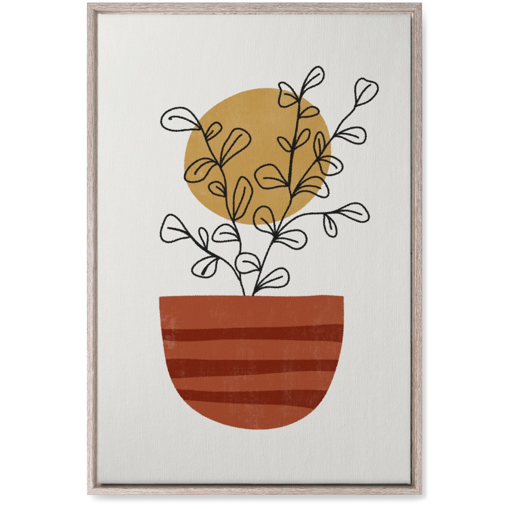 Abstract Flower Pot - Terracotta and Ivory Wall Art, Rustic, Single piece, Canvas, 20x30, Brown, Brown
