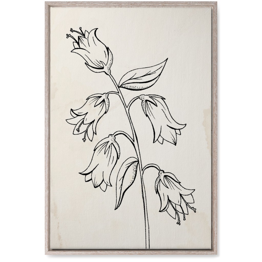 Vintage Bell Flower Sketch - Beige and Black Wall Art, Rustic, Single piece, Canvas, 20x30, Beige