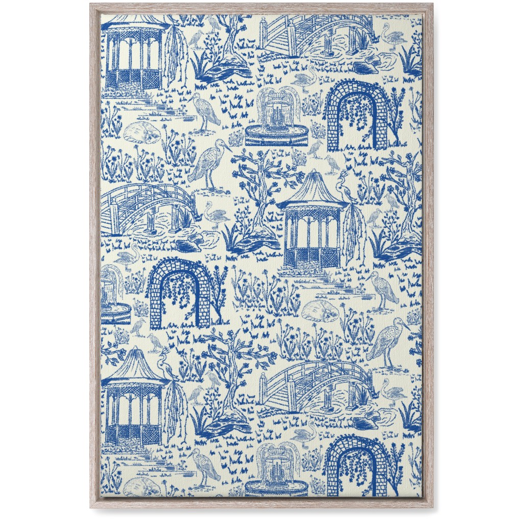 Garden Walk Toile De Jouy - Blue Wall Art, Rustic, Single piece, Canvas, 20x30, Blue, True Blue
