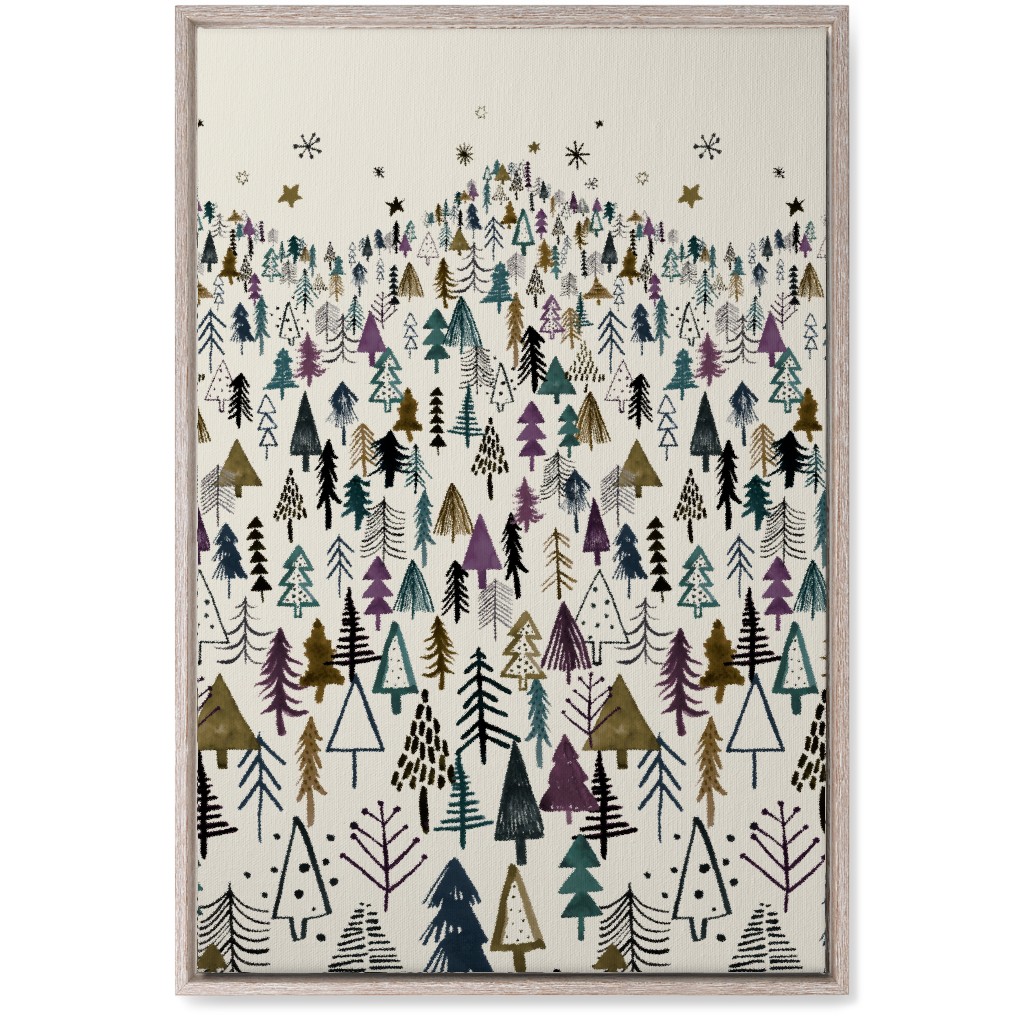 Mountain Trees in the Forest Night - Green and Brown Wall Art, Rustic, Single piece, Canvas, 20x30, Green