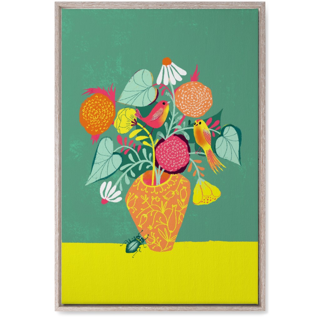 Birds and Bugs Bouquet - Multi Wall Art, Rustic, Single piece, Canvas, 20x30, Green