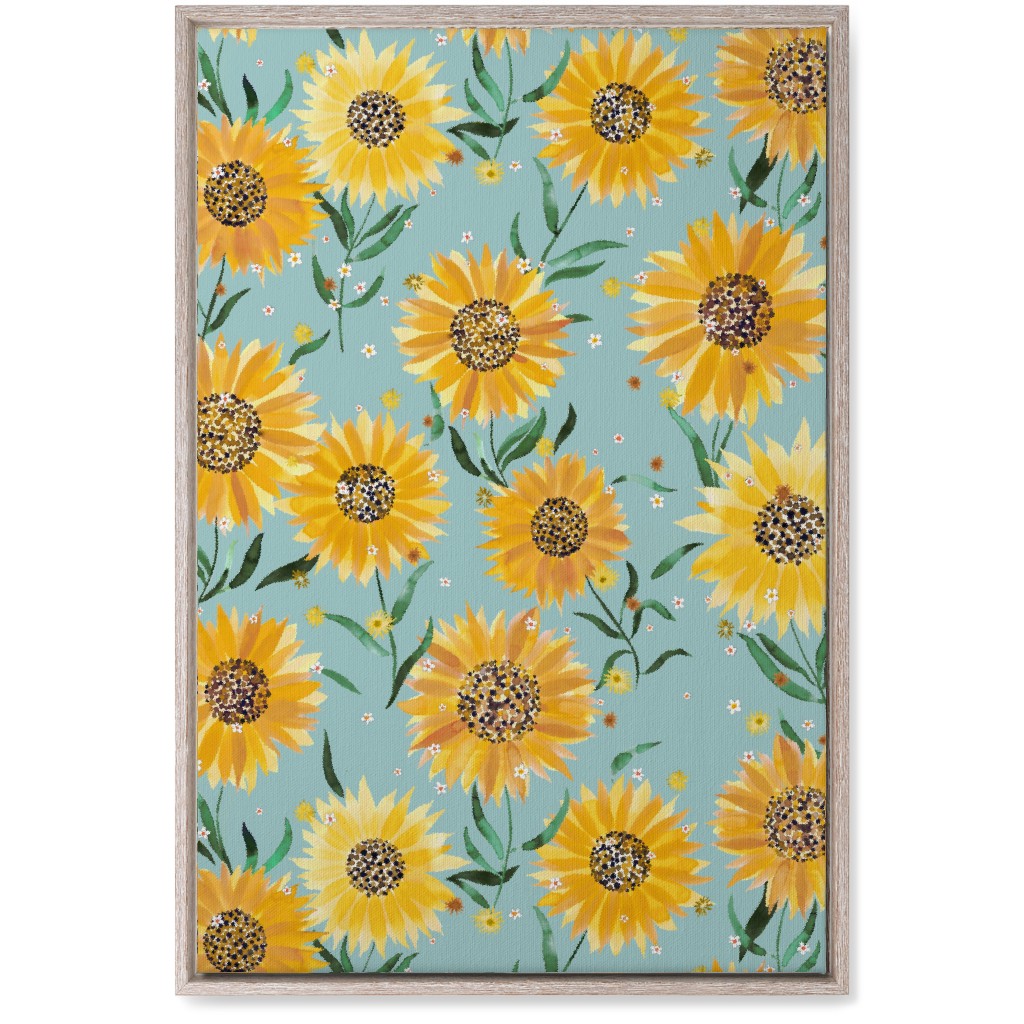 Happy Sunflowers - Yellow on Green Wall Art, Rustic, Single piece, Canvas, 20x30, Yellow