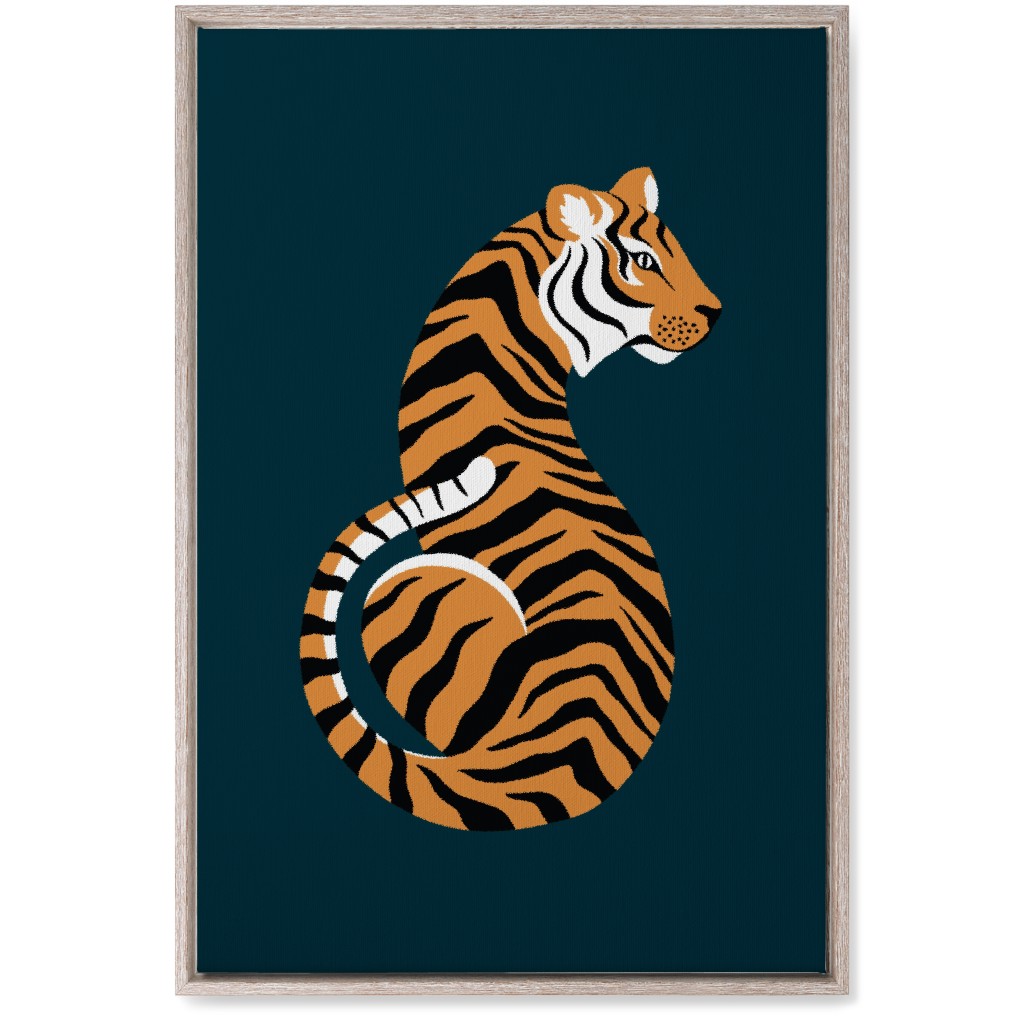 Tiger Illustration - Orange on Black Wall Art, Rustic, Single piece, Canvas, 20x30, Orange, Orange