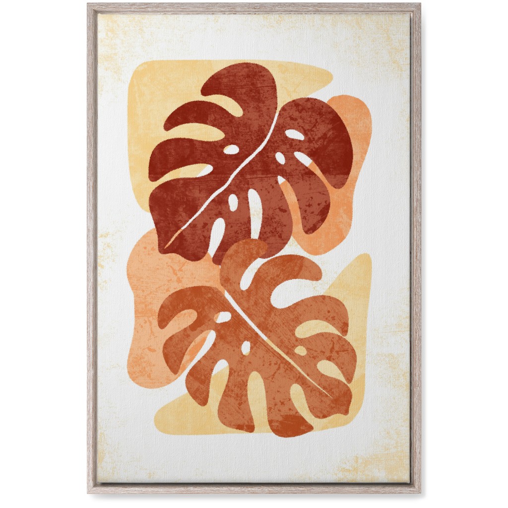 Botanical Monstera Leaves - Earthy Warm Tones Wall Art, Rustic, Single piece, Canvas, 20x30, Orange