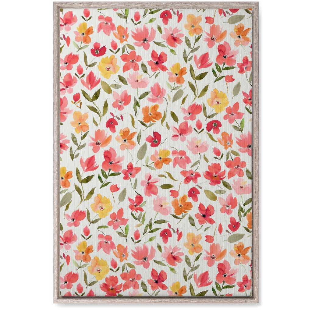 Fresh Flowers Watercolor - Pink and Yellow Wall Art, Rustic, Single piece, Canvas, 20x30, Pink