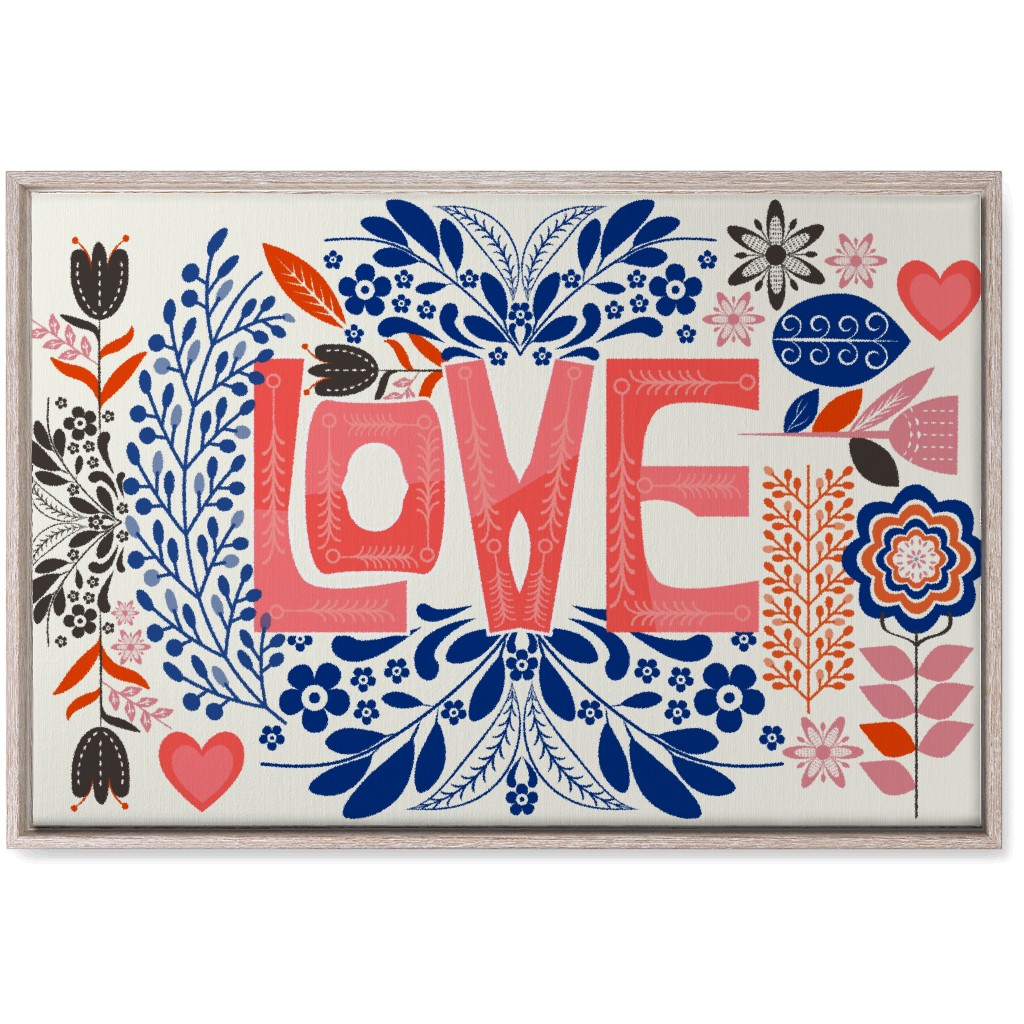 Love Botanical - Pink and Blue Wall Art, Rustic, Single piece, Canvas, 20x30, Red, Red