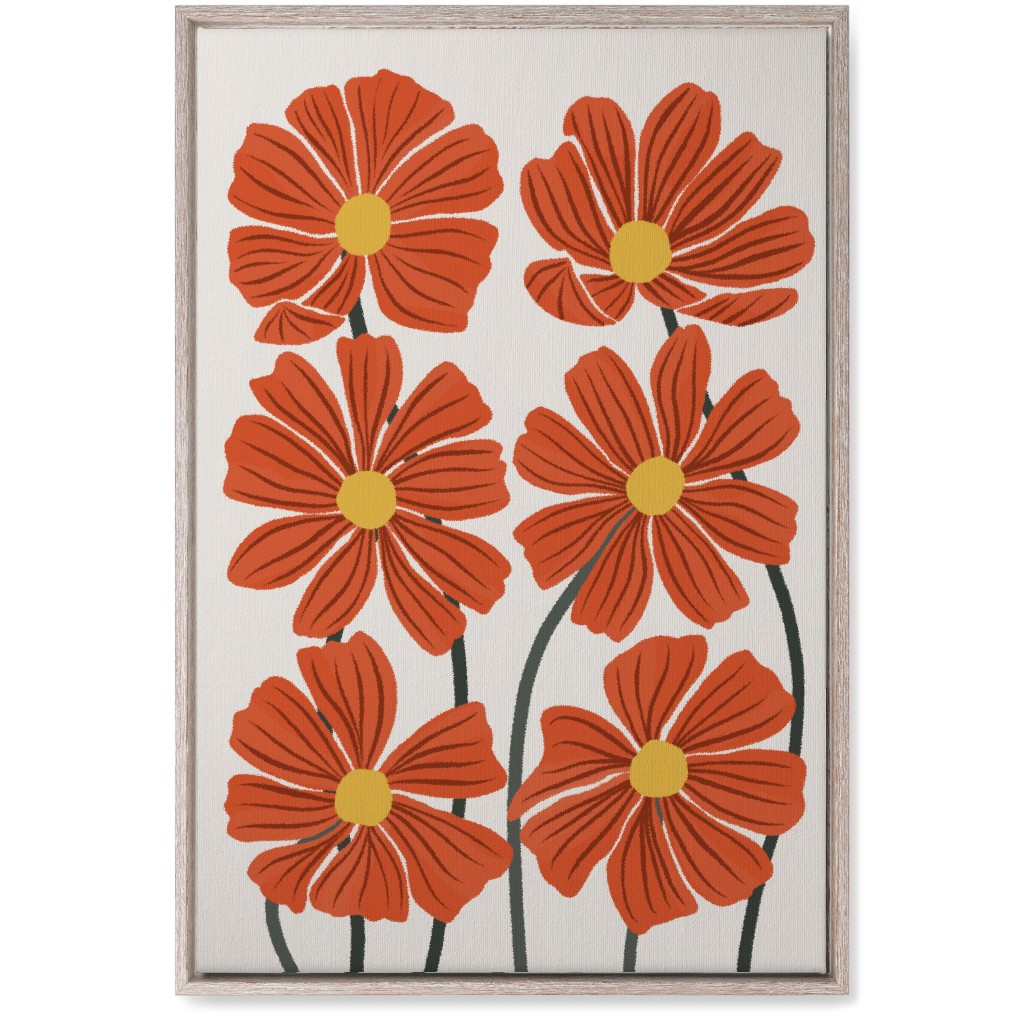 Botanical Cosmos Flowers Wall Art, Rustic, Single piece, Canvas, 20x30, Red