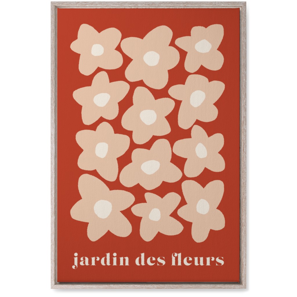 Botanical Graphic Retro Flower Garden Wall Art, Rustic, Single piece, Canvas, 20x30, Red, Sunset