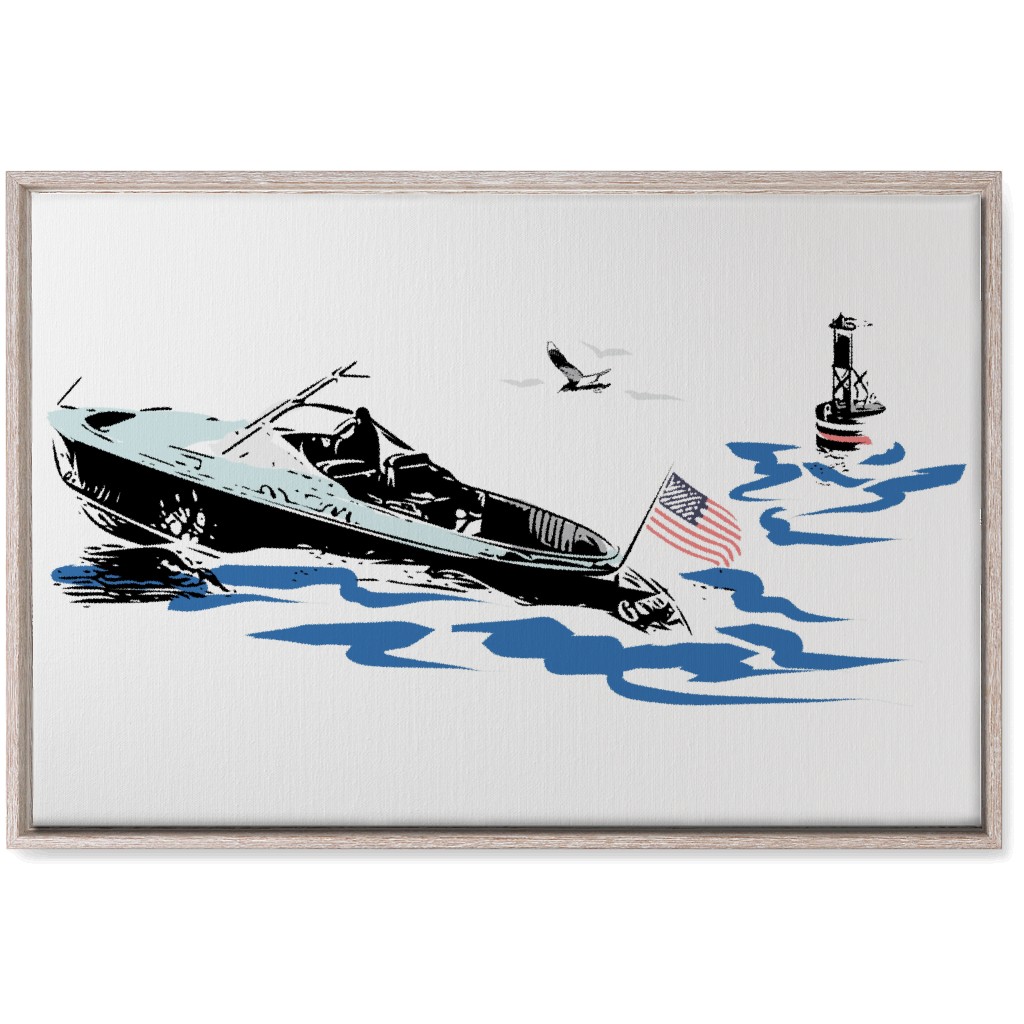 Boating America - White and Blue Wall Art, Rustic, Single piece, Canvas, 20x30, White