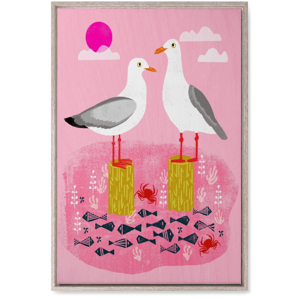 Perched Seagulls - Pink Wall Art, Rustic, Single piece, Canvas, 20x30, Pink, Bright Pink