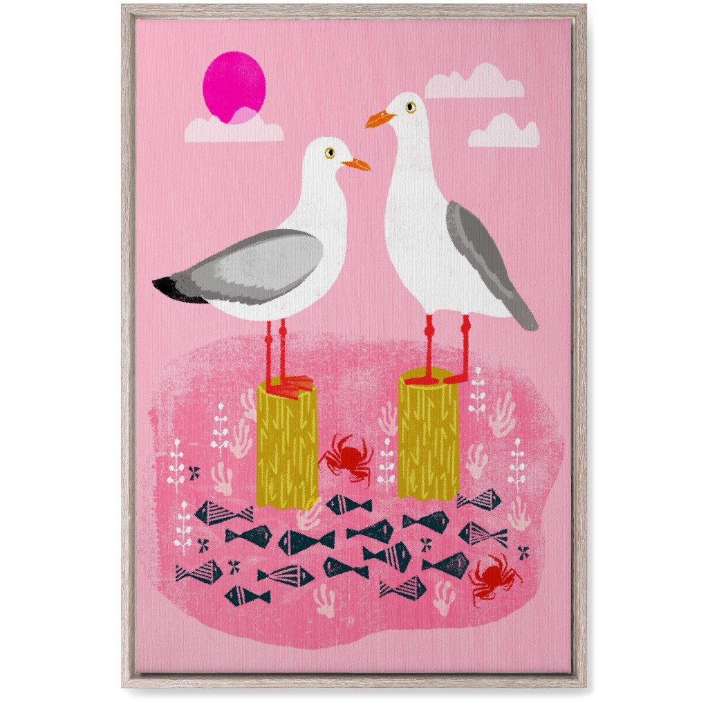 Perched Seagulls - Pink Wall Art, Rustic, Single piece, Canvas, 20x30, Pink