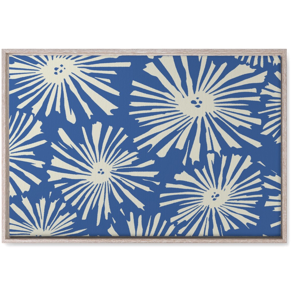Cactus Blooms - Cream on Blue Wall Art, Rustic, Single piece, Canvas, 20x30, Blue, True Blue