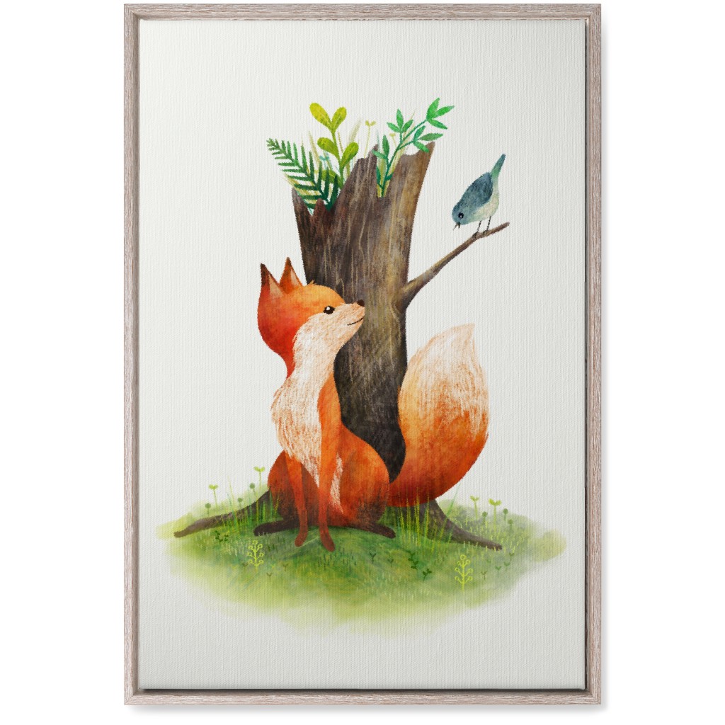 Fox and Bird - Multi Wall Art, Rustic, Single piece, Canvas, 20x30, Multicolor